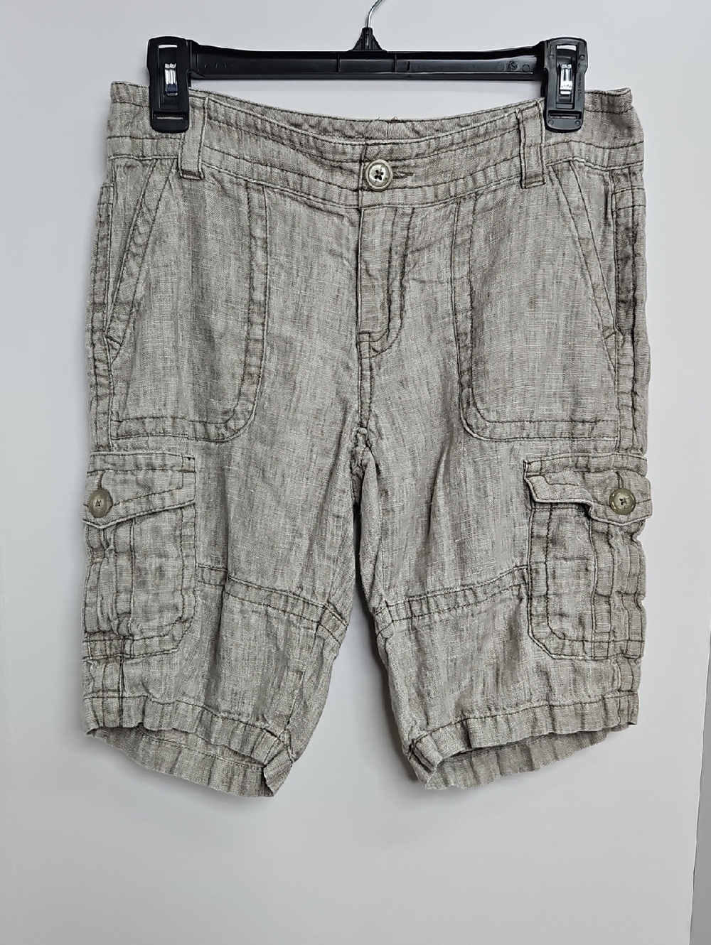 Cabi Linen Bermuda Cargo Gray Shorts Sz 4 Womens